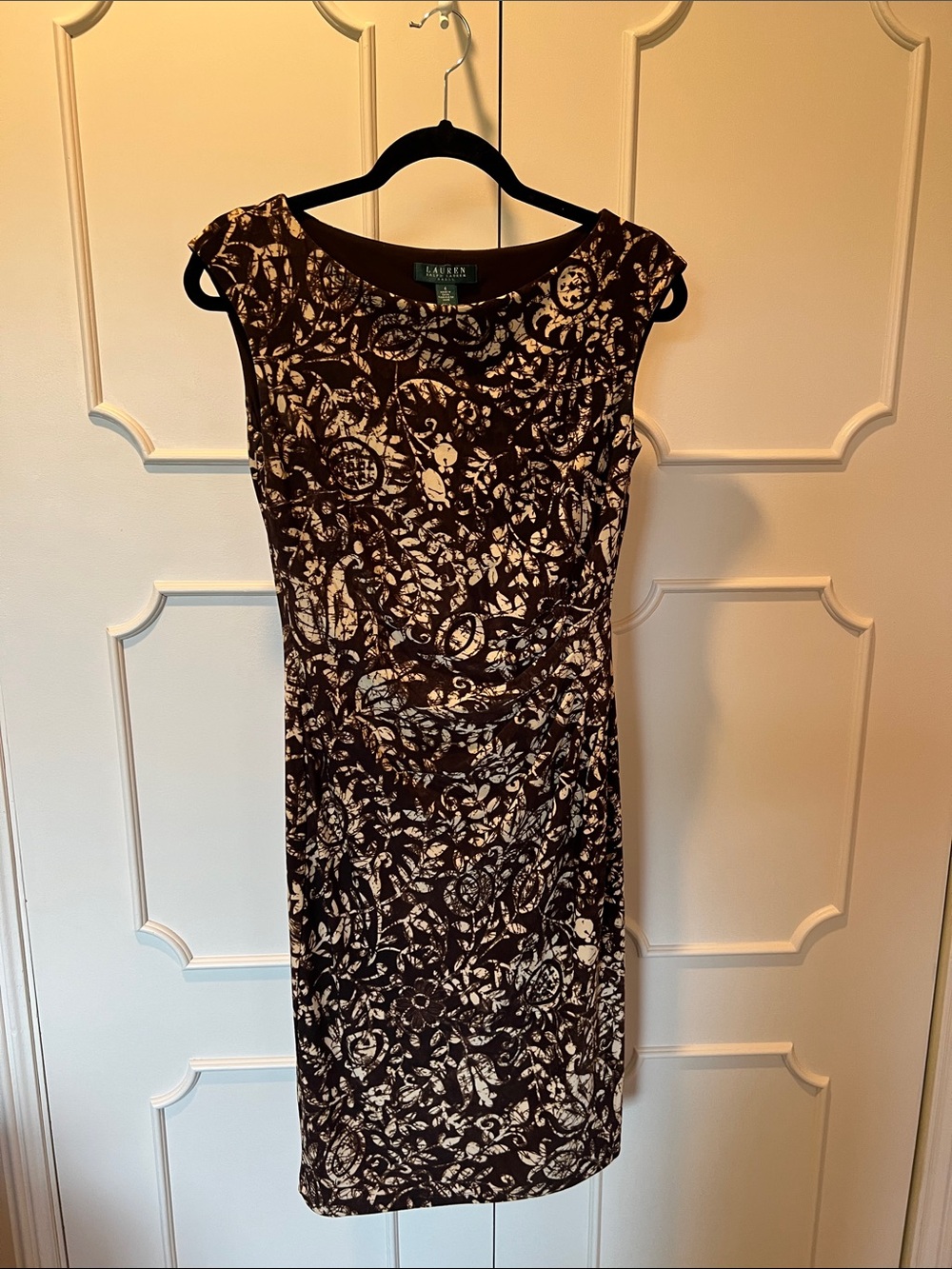 Lauren Ralph Lauren Brown & Cream Printed Midi Sheath Dress
